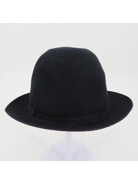 VTG Burberrys Womens Medium M Dark Navy Blue Bowler Derby Hat Made in England